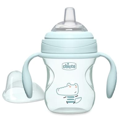 Chicco Transition Sippy Cup for Babies 4+ Months, 7oz Training Cup with Soft Silicone Spout, Easy Grip Removable Handles, Measurement Markings, BPA Free, Sage