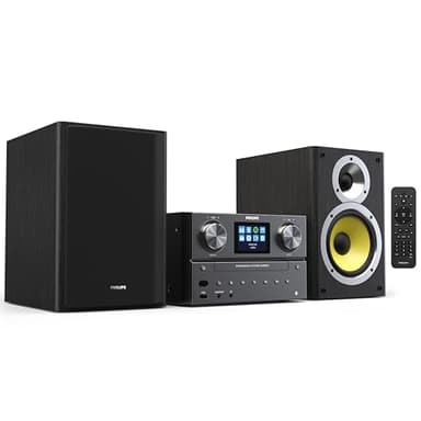 Philips Bluetooth & WiFi Stereo System for Home with CD Player, Spotify, Internet Radio, FM Radio, MP3 Playback, Crisp Highs and Rich Bass 100W, Remote Control Included