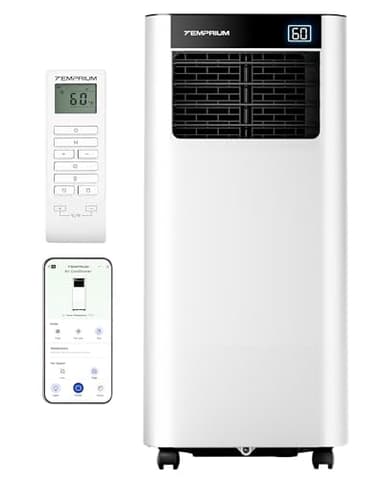 Temprium 10,000 BTU Portable Air Conditioner, Smart AC Unit for Rooms up to 450 Sq.Ft, 3-in-1 with Cool, Dry & Fan Modes, APP/Voice/Remote Control, 24H Timer, 50dB Quiet Operation, Self-Evaporating