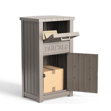 EasyUp Package Delivery Box Outdoor, Weatherproof & UV Resistant Resin Storage Box with Lockable Lid and Flip-Up Delivery Slot, Secure Contactless Parcel Drop Box for Porch (Grey)