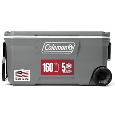 Coleman Classic Series Insulated Portable Rolling Cooler with Wheels, Leak-Resistant Outdoor Hard Cooler Keeps Ice up to 5 Days, 100-Quart