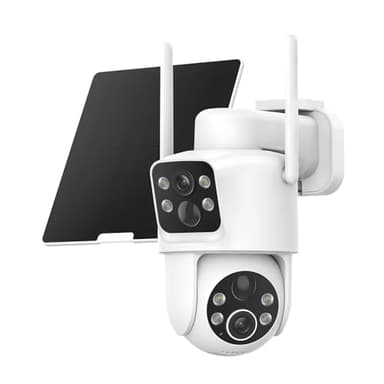 TKENPRO Dual Lens Solar Security Cameras Wireless Outdoor, 2K Full HD Video, 360° View Pan/Tilt Home Security Camera with Color Night Vision, Easy to Install, PIR Alarm, 2.4GHz WiFi