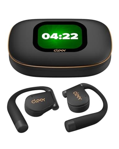 Cleer ARC 5 Open-Ear Headphones with Dolby Atmos & THX Spacial Audio – Smart Case with Touchscreen, 60H Battery, Bluetooth 5.4 Multipoint, IPX7 Waterproof Wireless Earbuds for Running & Workouts,Black