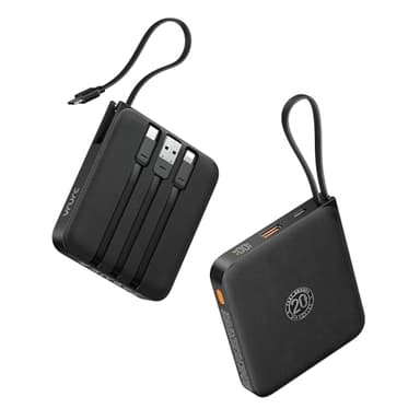 VRURC Portable Charger with Built-in Cable, 10000mAh 22.5W Fast Charging USB C Battery Pack, Cell Phone Power Bank for iPhone 17 16 15 Series Android Tablet (Black)