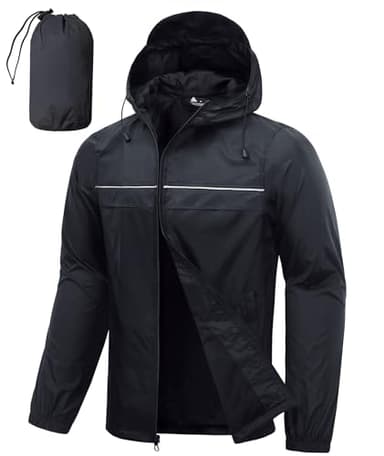 SWISSWELL Mens Rain Jacket & Coats Packable Lightweight Waterproof Windbreaker Hooded for Golf Cycling Hiking Black L