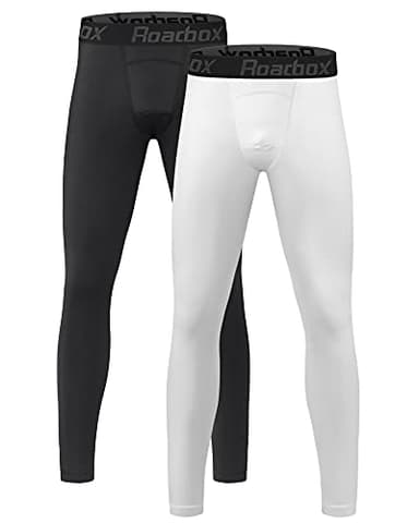 Roadbox 2 Pack Boys Compression Pants Leggings Base Layer Underwear Youth Quick Dry Spandex Tights Running Football Blackwhite