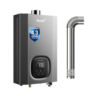 GEN II Ranein Propane Gas Tankless Water Heater Max 4.3 GPM, 100,000 BTU Indoor On Demand Instant Hot Water Heater with LED Temperature Control Panel