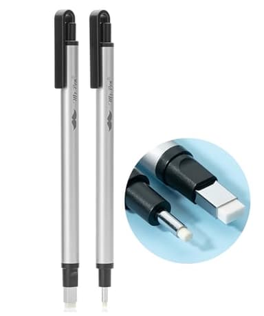 Mr. Pen- Pen Style Eraser Set, 2 Pack, Square & Round Tip, Precision Pencil Erasers, Retractable Silver Eraser Pens for Drawing, Sketching, Detail Correction, Office & School Supplies