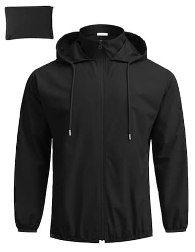 COOFANDY Men's Light Rain Jacket with Hood Packable Waterproof Raincoat Golf Rain Gear Travel Hiking Windbreaker Black L