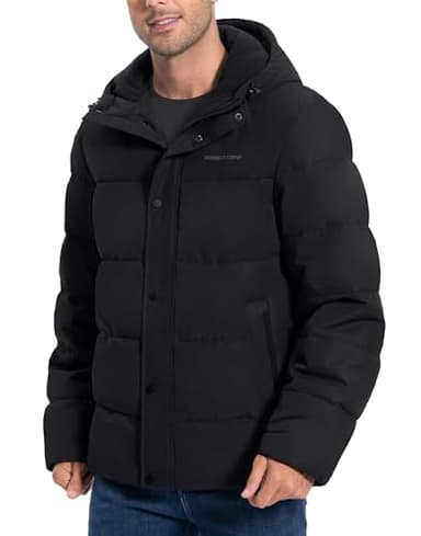 Pioneer Camp Puffer Coat Mens Warm Winter Coat Puffer Jacket Men Waterproof Down Jacket Thicken Insulated Windproof Hooded Down Quilted Jacket Coat