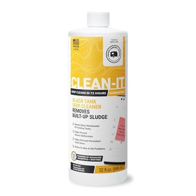 Unique Clean-It RV Black Tank Cleaner Liquid - Effectively Resets Dirty RV Black Tanks - Eliminates Odors and Waste (32 oz) Amazon Exclusive Packaging
