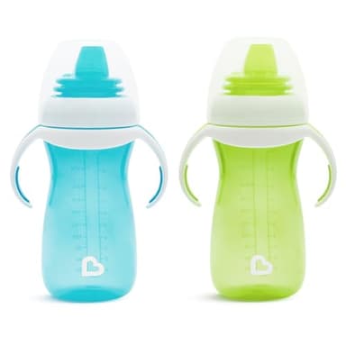 Munchkin Gentle Transition Sippy Cup with Trainer Handles, 10 Ounce, 2 Pack, Blue/Green