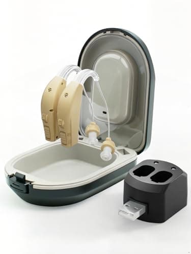 Hearing Aids for Seniors Rechargeable Invisible Behind The Ear Design with 20H Battery DSP Noise Reduction OTC Hearing Aids for Mild to Moderate Hearing Loss Easy Volume Control Not Amplifiers