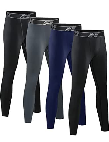 HOPLYNN 4 Pack Youth Boy’s Compression Pants Leggings Tights Quick Dry Athletic Base Layer Under Pants Gear for Kid’s Football Basketball Sports -2 Black 1 Blue 1 Grey-L