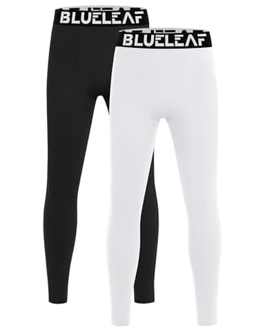 Blueleaf 2 Pack Boys Compression Leggings Youth Athletic Tights Basketball Pants Quick Dry Sports Base Layer for Football Baseball Black+White L
