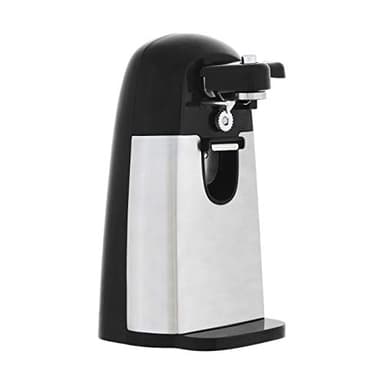 Amazon Basics 3-In-1 Electric Can Opener, Bottle Opener and Knife Sharpener with Stainless Steel Blade, Magnetic Lid Holder, Safe, Easy to Use, Powerful, Sleek Design, 50W, Black