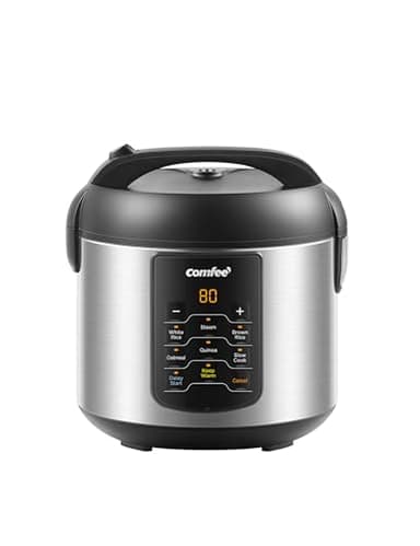 COMFEE' Rice Cooker Upgraded, 6-in-1 Stainless Steel Multi Cooker, Slow Cooker, Steamer, Saute, and Warmer, 2 QT, 8 Cups Cooked(4 Cups Uncooked), Brown Rice, Quinoa and Oatmeal, 6 One-Touch Programs