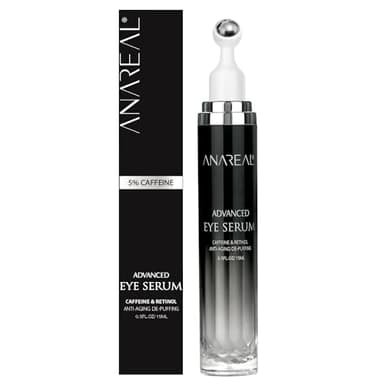 ANAREAL Eye Bags Treatment for Men and Women : Caffeine Under Eye Cream for Dark Circles & Puffiness - 360° Eye Roller for Puffy Eyes