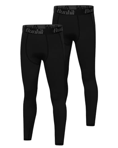 Runhit 2 Pack Boys Compression Leggings,Athletic Tights Basketball Compression Pants,Youth Boys Base Layer Pants Sports Legging Black+Black S