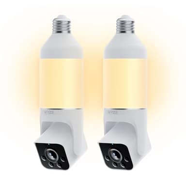 WYZE Bulb Cam Security Camera, 2K HD Outdoor Light Bulb Camera, Color Night Vision, Dimmable LED Bulb, Motion Detection, Siren Alarm, Works w/Alexa/Google Assistant (2 Pack)