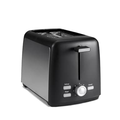 Amazon Basics 2 Slice Toaster, Extra Wide Slots for Bagels and Specialty Breads, 7 Browning Levels, Removable Crumb Tray, Defrost/Cancel/Bagel Buttons, 800W, Black & Silver