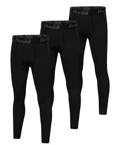 Runhit 3 Pack Boys Compression Leggings,Athletic Tights Basketball Compression Pants,Youth Boys Base Layer Pants Sports Legging Black+Black+Black M