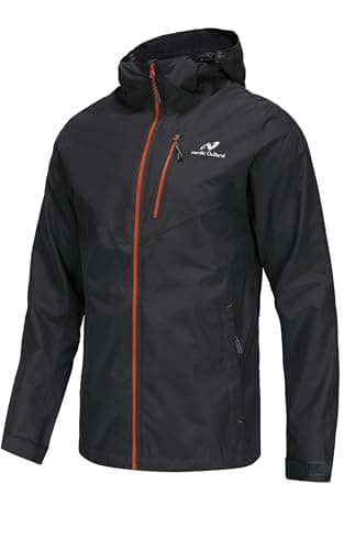 NORDIC OUTLAND Mens Rain Jacket with Mesh Lining,Waterproof Breathable Raincoat,Hooded Windbreaker for Outdoor (Large, Charcoal)