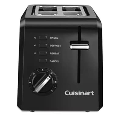 Cuisinart CPT-122BK 2-Slice Compact Plastic Toaster, Slots for Bagels & Bread, 7 Shade Settings, Cancel/Defrost/Reheat Functions, Removable Crumb Tray, Small Kitchen Appliance for Home & Office, Black