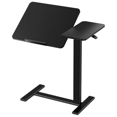 DUMOS Overbed Bedside Table Adjustable with Wheels, Mobile Standing Stand Up Rolling Laptop PC Desks with Tilting Top Height Tray Side Computer Workstation for Bedroom on Hospital Home Use, Ink