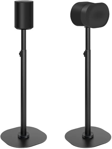 Haturi Speaker Stands Pair for Sonos ERA 100 & 300 Adjustable 22”–42” Floor Stands with Cable Management Heavy Duty Metal Construction Non Slip Base for Living Room Bedroom Office