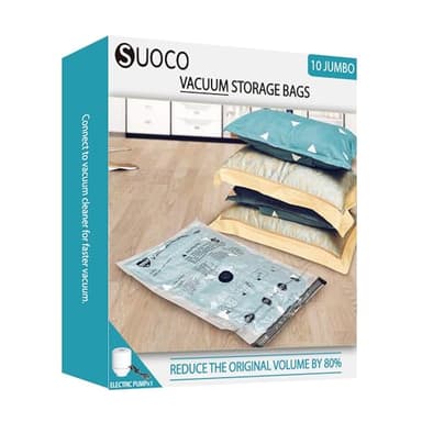 Vacuum Storage Bags with Electric Pump, Compression Packing Bags for Travel Luggage, Space Saver for Clothing Clothes Bedding Blankets Pillows, 10 Jumbo