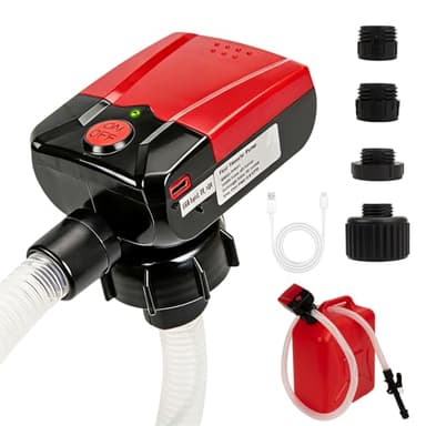 Automatic Portable Fuel Transfer Pump with Auto-Stop, 3.8 Gallon per minute, Extra Long Hose, Battery Powered and USB Type-c, 4 Can Adapters, Leak protection, Gas Can Pump for Oil, Diesel and Gasoline