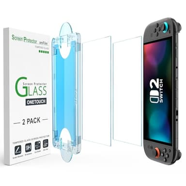 amFilm Auto-Alignment OneTouch for Nintendo Switch 2 Screen Protector [7.9''] 2025 Tempered Glass, Accessories, 30 seconds Installation, Bubble Free, Scratch Resistant, Touch Sensitive, Transparent [2 Pack]