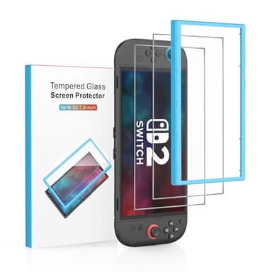 2 Pack Screen Protector for Nintendo Switch 2 7.9 inch 2025, Tempered Glass, with Easy Installation Frame, Bubble Free, HD-Clear, Anti-Scratch, Touch Sensitive, Full Coverage Switch2 accessories