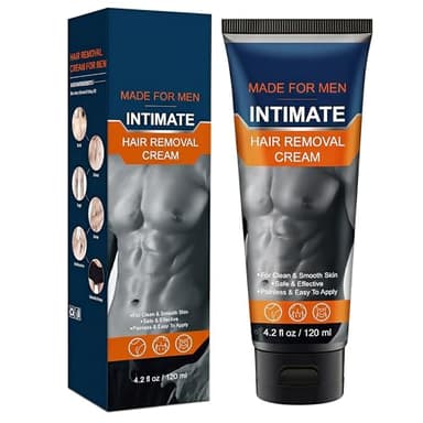 Intimate Hair Removal Cream for Men, Sensitive Skin Formula with Aloe Vera & Vitamin E, Painless Depilatory Cream for Private Parts, Chest, Back and Legs, 4.2 fl oz