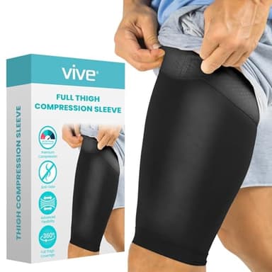 Vive Thigh Compression Sleeve (2 Pack) Hamstring Brace for Upper Thigh - Breathable Leg Support Wrap for Men & Women - Non Slip Elastic Sleeve for Pain Relief, Groin, Sciatica & Quadriceps Tendonitis