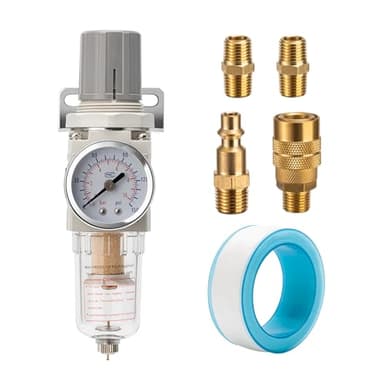 LNCHKA Pneumatic Air Compressor Filter Regulator Combo 1/4" NPT 150 PSI w/Adjustable Gauge-Water Separator,Metal Bracket,Manual Drain,5 Micron Brass Cartridge