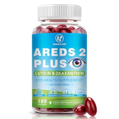 SIGNILIFE AREDS 2 Plus Eye Vitamins-40mg Lutein and 4mg Zeaxanthin with Astaxanthin 12mg,Vitamins C, E, Saffron & DHA - Eyebright,Blue Light Protection,Eye Health Support-160 Softgels