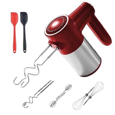 7-Speed Cordless Hand Mixer for Baking - Electric Handheld Mixer with 6 Stainless Steel Attachments, Turbo Boost, Digital Display, Lightweight Cake Mixer for Eggs, Cream, Cookie Dough (Red)