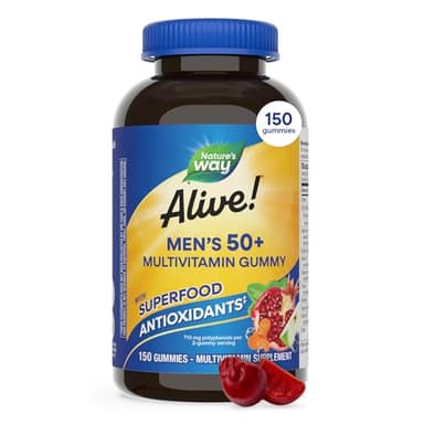 Nature’s Way Alive! Men’s 50 Plus Multivitamin Gummy, Daily Chewable Multivitamins for Men with B-Vitamins, Vitamin D3 & Zinc, Supports Heart, Eye & Energy Metabolism,* Fruit-Flavored, 150 Gummies