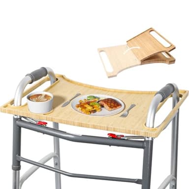 Walker Tray for Folding Walker, Bamboo Tray with Cup Holder,Adjustable Foldable Walker Accessories for Elderly,Portable Tray for Eating, Crafts, Laptops,Tray Table Fits Most Standard Walkers