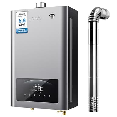 APUS Tankless Water Heater Propane, 140,000 BTU Indoor Installation Up to 6.8 GPM, Zero Cold Water Technology for Instant Hot Water on Demand, Smart Wi-Fi App Control