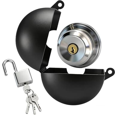 PILISPARK Door Knob Lock Out Device with Padlock, Door Handle Lock - Prevents Turning Door Handles and Entering Keyholes, for Covering Door Handles/Faucets/Valves, Stainless Steel (Black)
