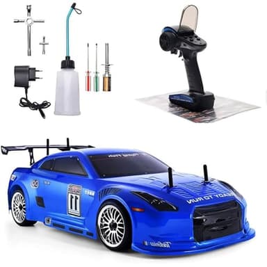 BINGXMF Nitro RC Cars Truck 1/10 Two Speed Nitro Gas Power Truck for Adult Professional Fast Drift Remote Control Car Nitrogen Drive 4WD 80KM/H Metal Chassis Gas Off Road Short Course Vehicle (Blue)