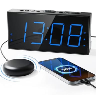 Roxicosly Alarm Clock with Bed Shaker, Vibrating Alarm Clock for Heavy Sleepers/Hard of Hearing/Deaf,Dual Alarms, 7.5’’ Large LED Display, Dimmer, USB Charging Port, Plug-in with Memory Function