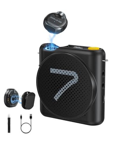 7RYMS WA2 Wireless Voice Amplifier for Teacher, Elderly with Magnetic Lavalier Mic, Personal Classroom Amplifier-Noise Canceling, 23H Working, 164ft Range, Mini Pa System for Teaching Tour Guide Yoga