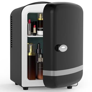 Electactic Mini Fridge for Bedroom, 4L/6 Cans Small Cosmetic Fridge for Skincare, Makeup, Medicine & Beverage, Portable Desk Fridge Cooler and Warmer for Kids, Car, Office, Dorm, Black