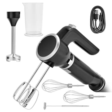 Pukomc Hand Mixer,5-in-1 Multifunctional Portable Charging Device Hand Blender,with lmmersion Blender and Beater,Whisk,Milkshake Bars,Blender Vessel,Easy to Clean