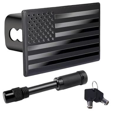 BFXM 2 Inch Trailer Hitch Cover, American Flag Stainless Steel Metal Hitch Cover with 5/8 Inches Pin Diameter Trailer Hitch Lock, Trailer Plug Receiver and Tow Cap for Truck Accessories