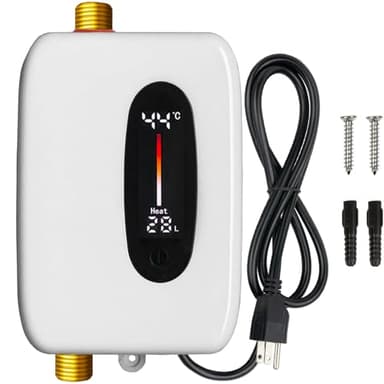 ECOAPTUNIT Tankless Water Heater Electric 110V, 3000W Switch Between Fahrenheit or Celsius Temperature Display